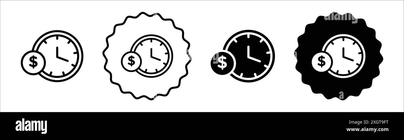 Time is money icon logo sign vector outline in black and white color ...