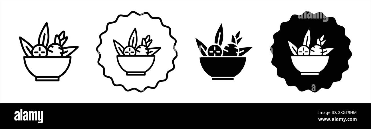 Vegetable salad meal icon logo sign vector outline in black and white ...