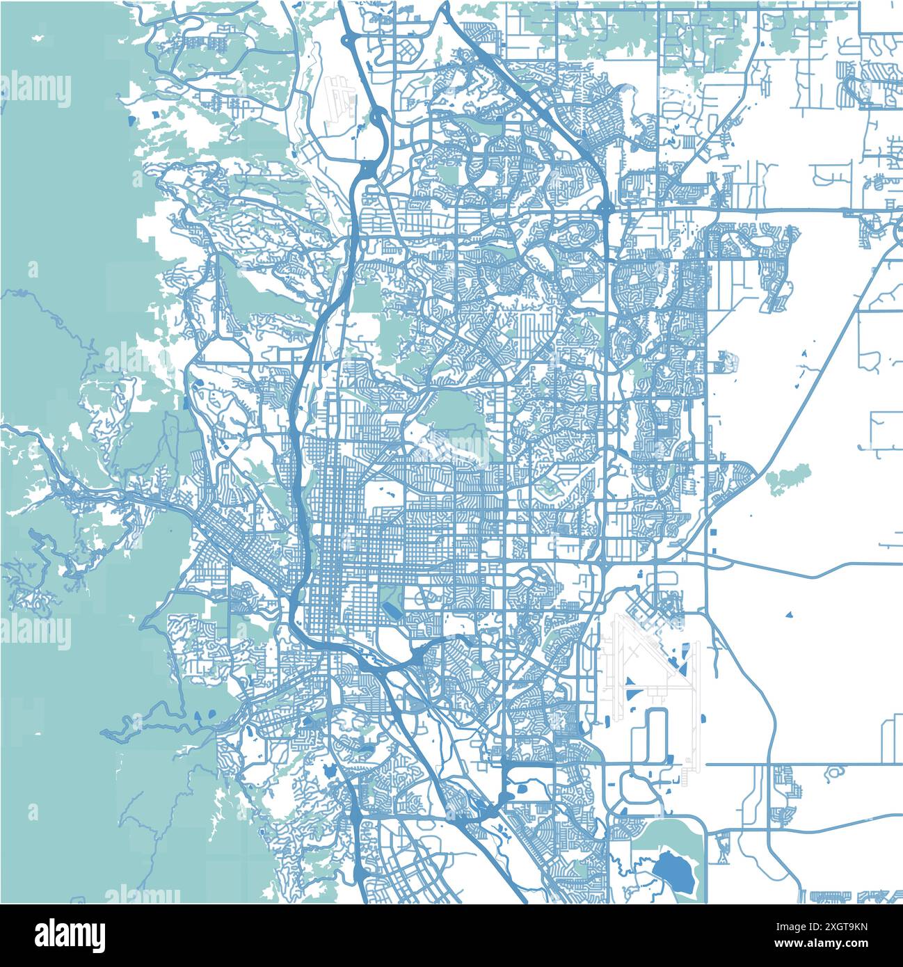 Map of Colorado Springs in Colorado in blue. Contains layered vector with roads water, parks, etc. Stock Vector
