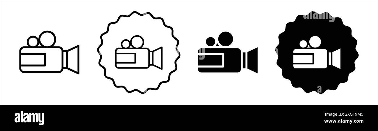 Video camera icon logo sign vector outline in black and white color ...