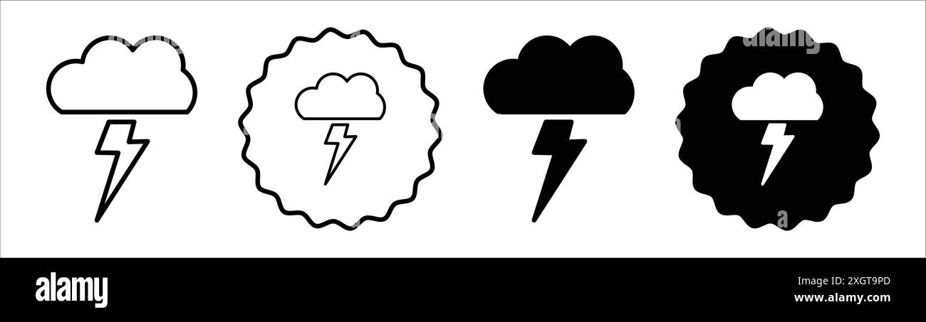 Thunderstorm icon logo sign vector outline in black and white color ...