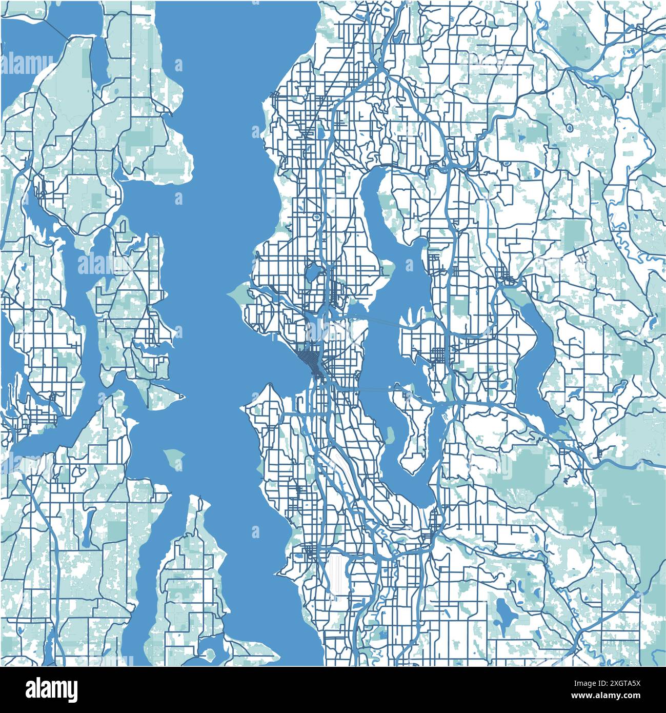 Map Of Seattle In Washington In Blue Contains Layered Vector With Map Of Seattle In Washington In Blue Contains Layered Vector With Roads Water Parks Etc 2XGTA5X