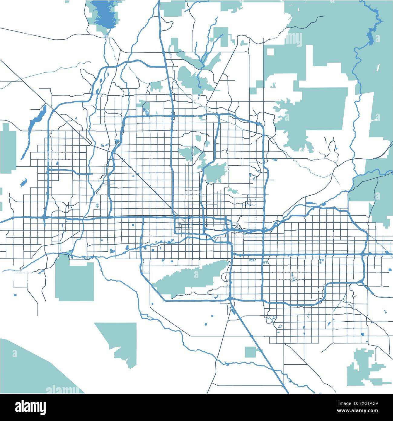 Map of Phoenix in Arizona in blue. Contains layered vector with roads ...