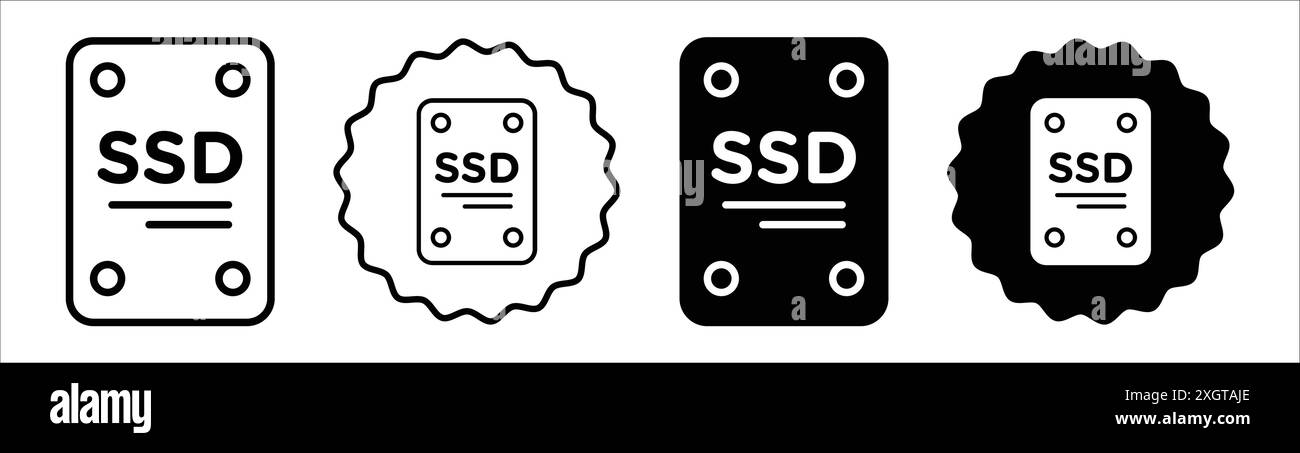 SSD icon logo sign vector outline in black and white color Stock Vector