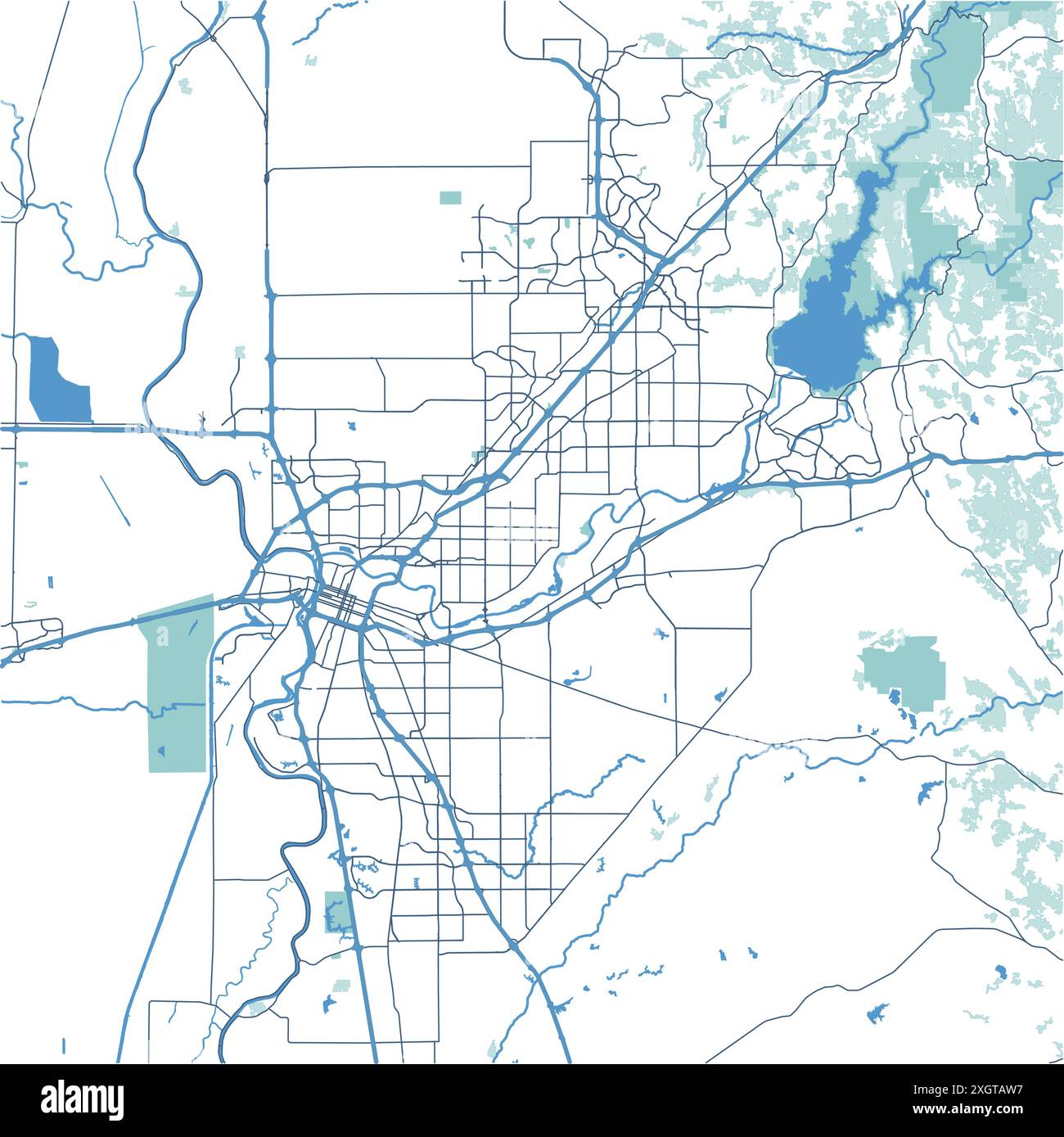 Map of Sacramento in California in blue. Contains layered vector with