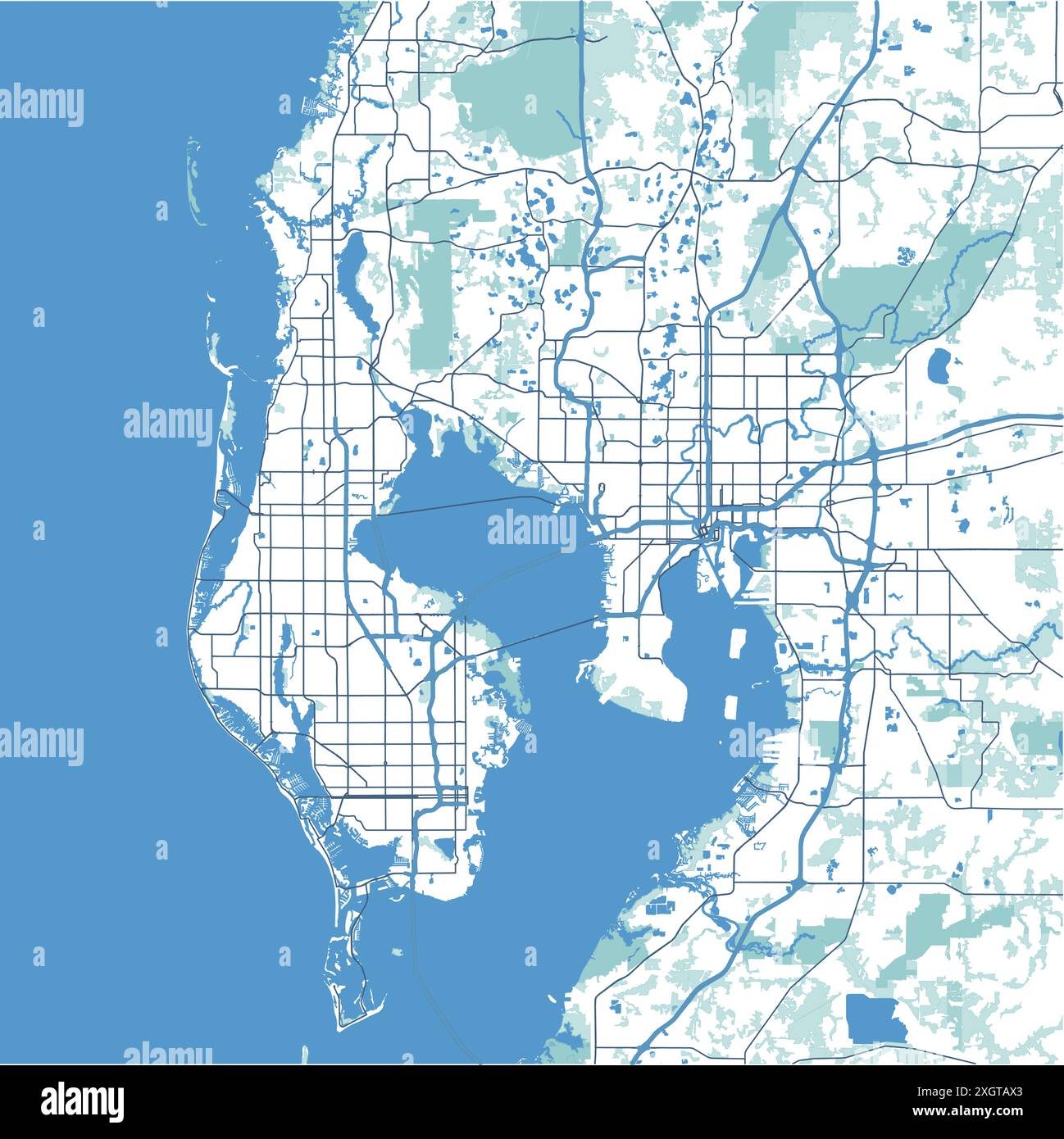 Map Of Tampa In Florida In Blue Contains Layered Vector With Roads Map Of Tampa In Florida In Blue Contains Layered Vector With Roads Water Parks Etc 2XGTAX3 