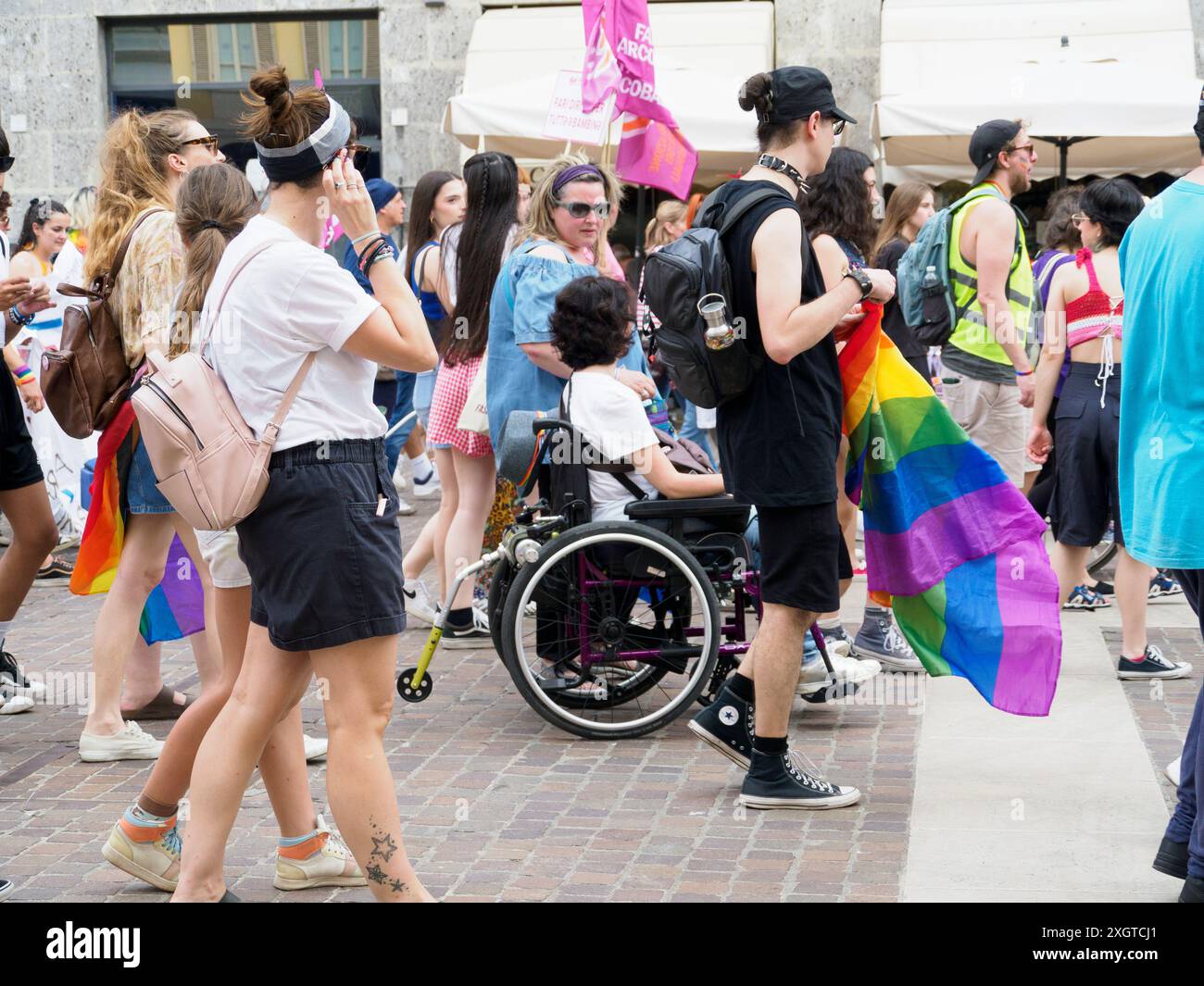 Cremona, Italy - July 6th 2024, Gay Pride lgbt parade, Crowd of young ...