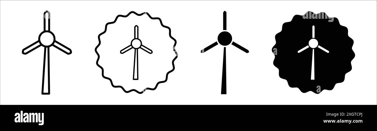 Wind energy icon logo sign vector outline in black and white color ...