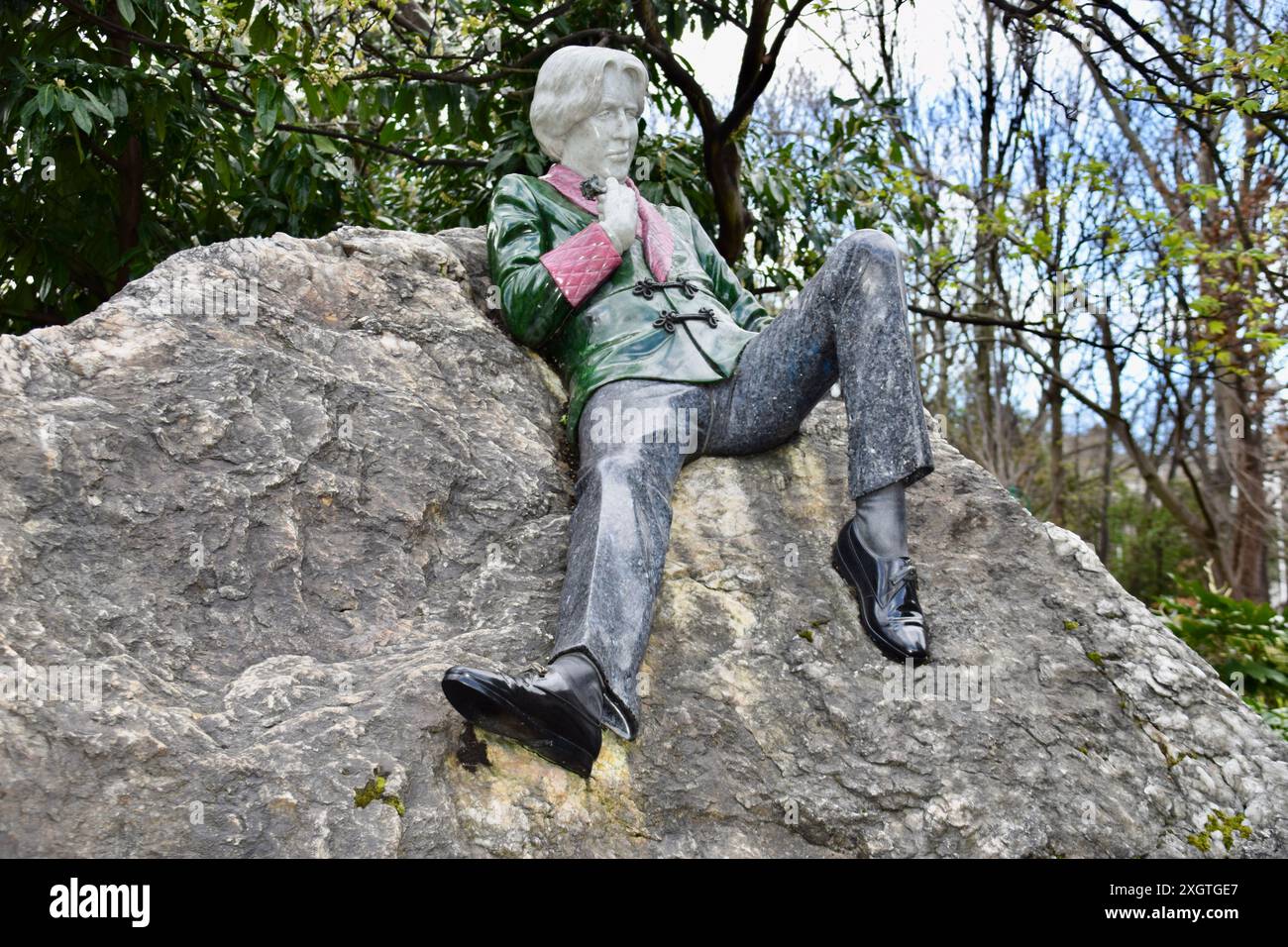 The Oscar Wilde Memorial Sculpture in Merrion Square Park. Stock Photo