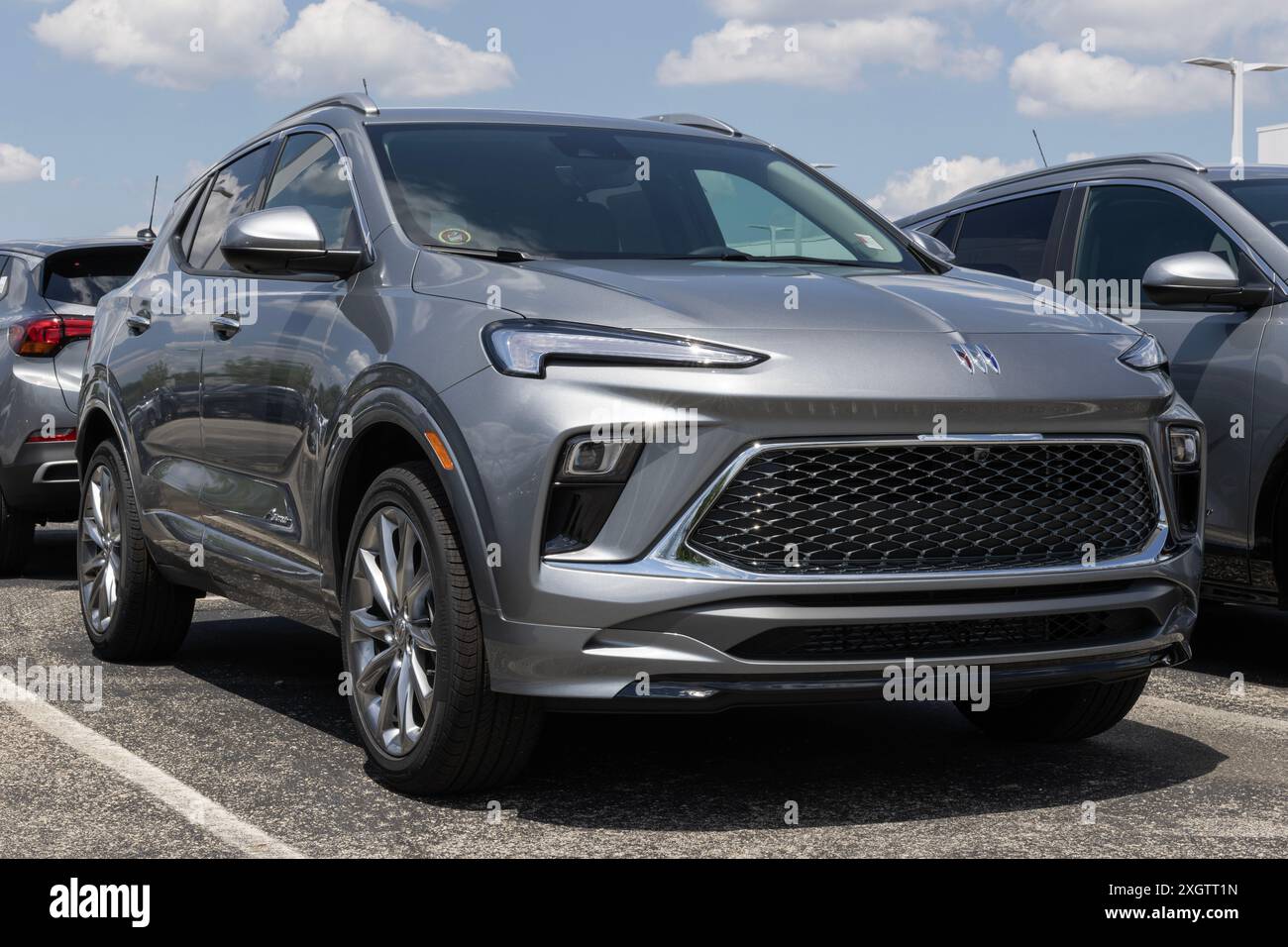 Fishers - July 7, 2024: Buick Encore GX Avenir display. Buick offers the Encore with an Ecotec 1.3L Turbocharged engine. MY:2025 Stock Photo