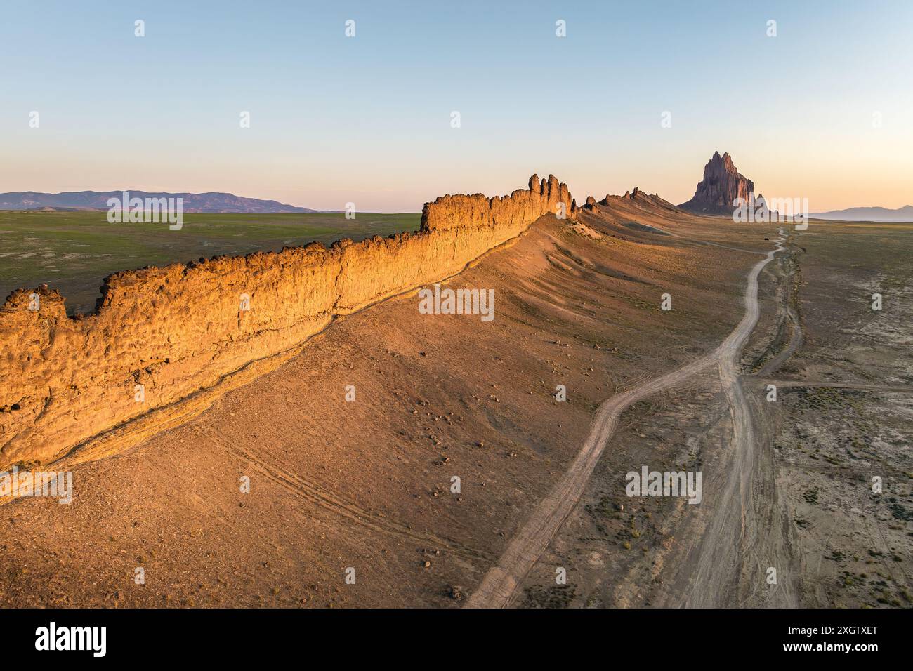 Aerial View Of Shiprock Rock Formation At Sunset In New Mexico USA 