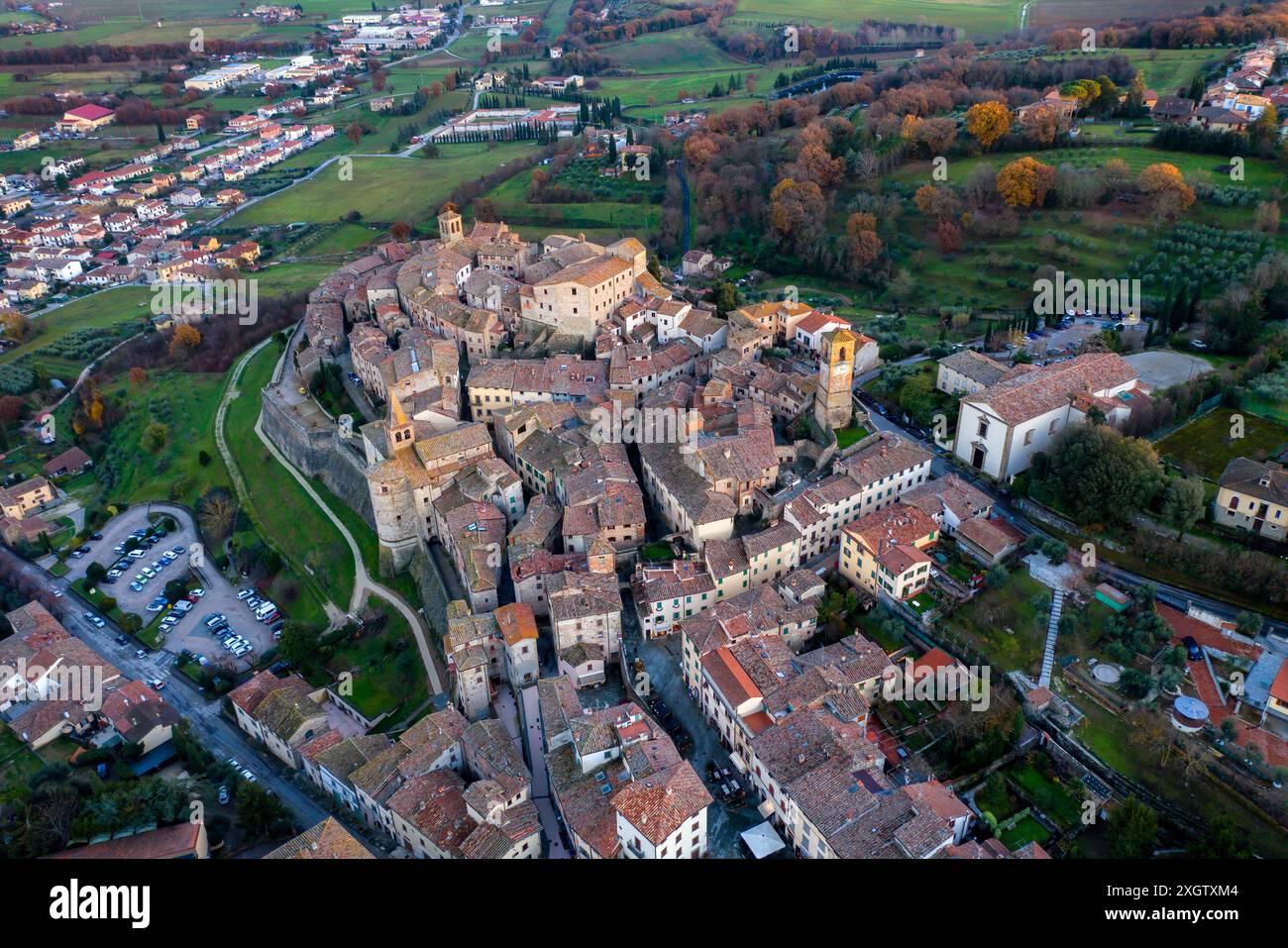 Drone view of the historic medieval town of Anghiari, located in ...