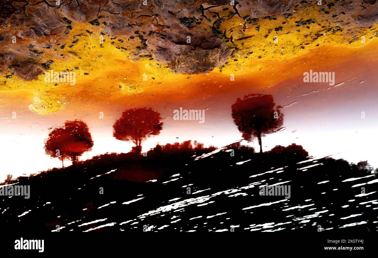 Abstract image capturing the vibrant and toxic waters of Rio Tinto ...