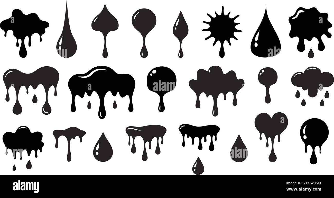 Ink Drips Sample Ink blots and drips Set Different types on white background Stock ...