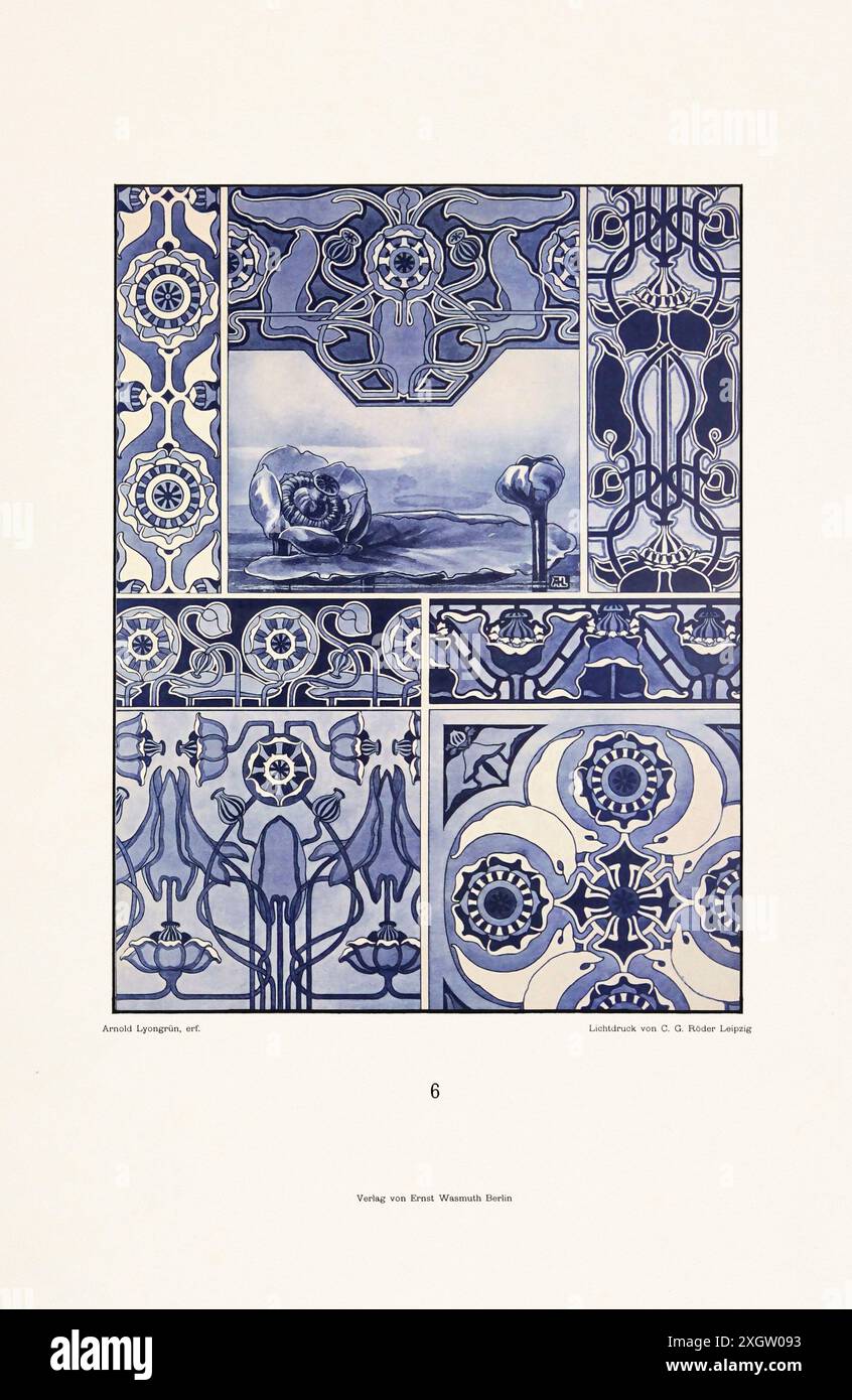 Vintage floral design in Art Nouveau style. Illustration from a German book from the 1800s. Stock Photo