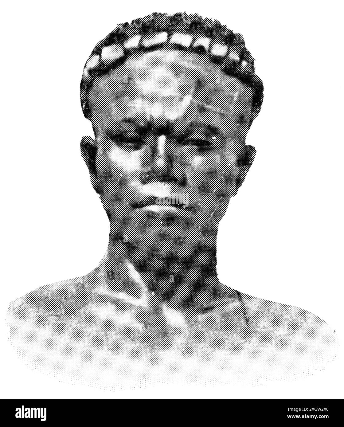 Asian peoples. Portrait of a man from the Andaman Islands. Publication of the 'Meyers encyclopedia', Vol. 7, Leipzig, Germany, 1910. Stock Photo