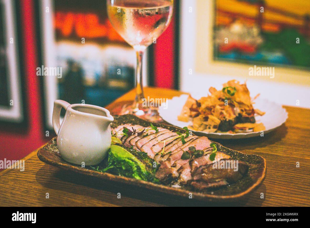 Grilled IBERICO PORK RIBEYE with white miso and gem lettuce Stock Photo ...
