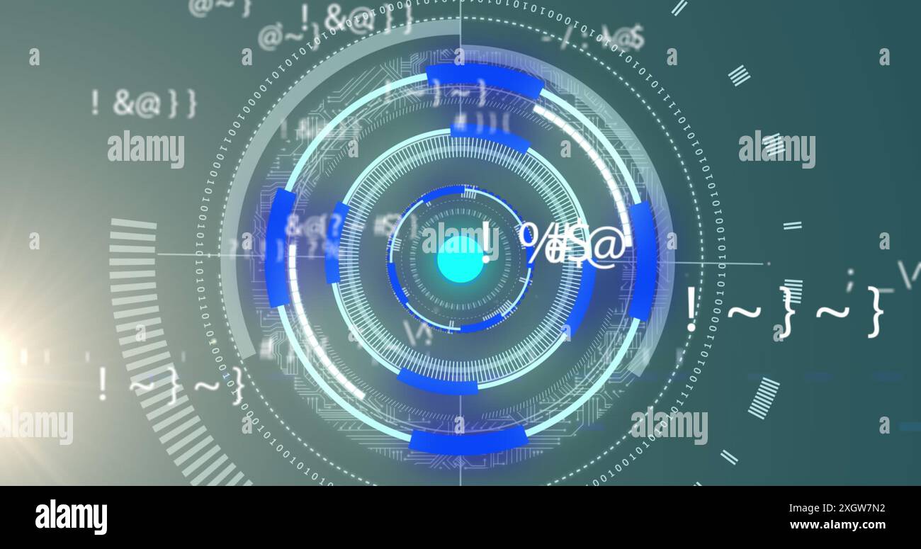 Image of processing circles and math formulas on grey background. Data processing, communication and technology concept digitally generated image. Stock Photo
