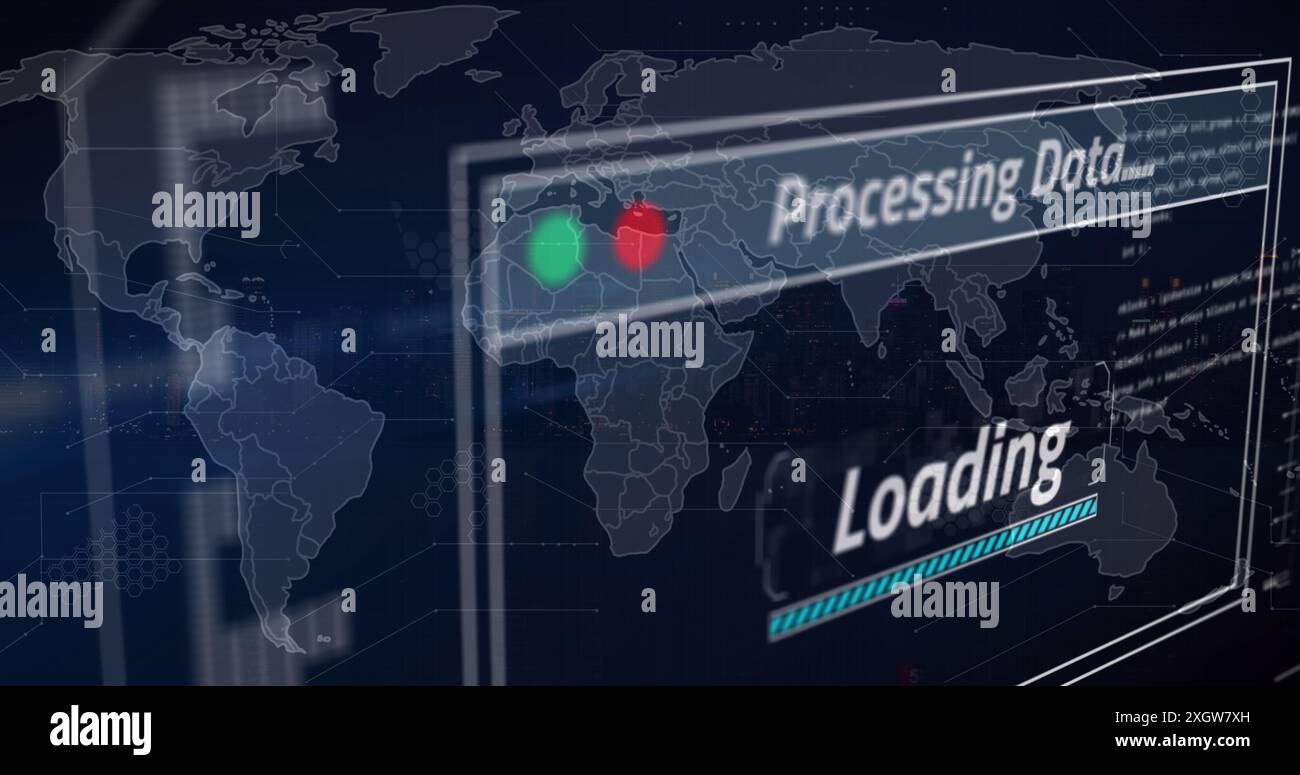 Image of data processing loading against world map. Digital composite ...