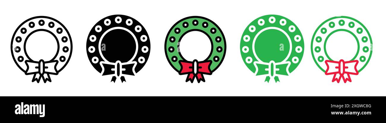 Christmas wreath icon logo sign vector outline in black and white color Stock Vector