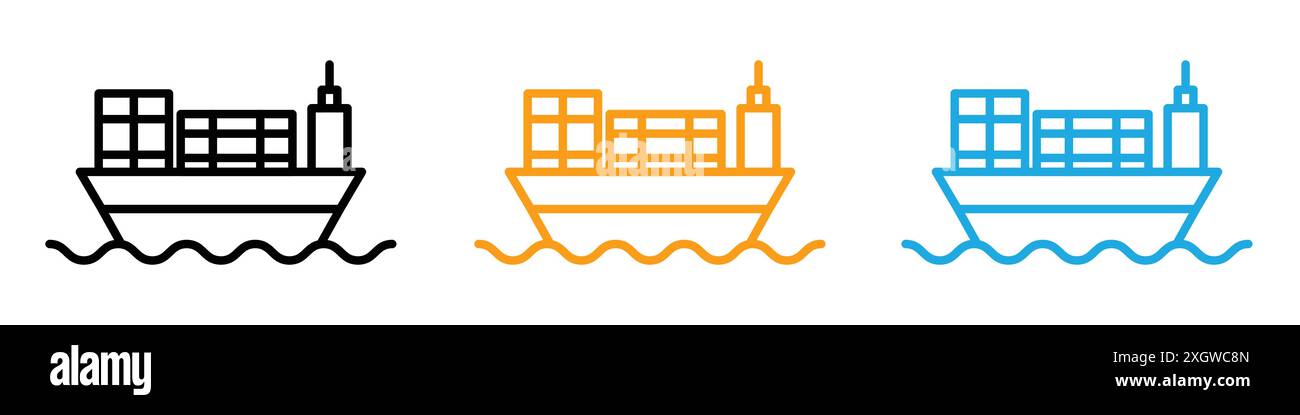 Cargo ship icon logo sign vector outline in black and white color Stock ...