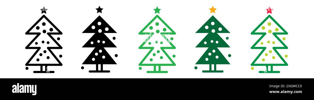 Christmas tree icon logo sign vector outline in black and white color ...