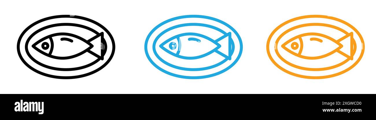 Cooked fish icon logo sign vector outline in black and white color ...