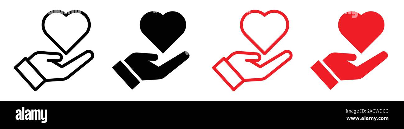 Heart in hand icon logo sign vector outline in black and white color ...