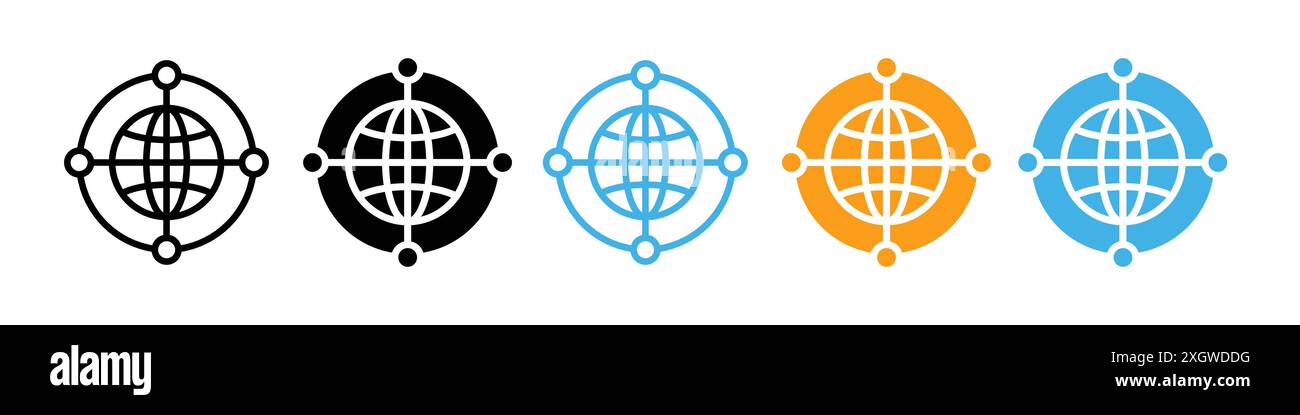 Global network icon logo sign vector outline in black and white color ...