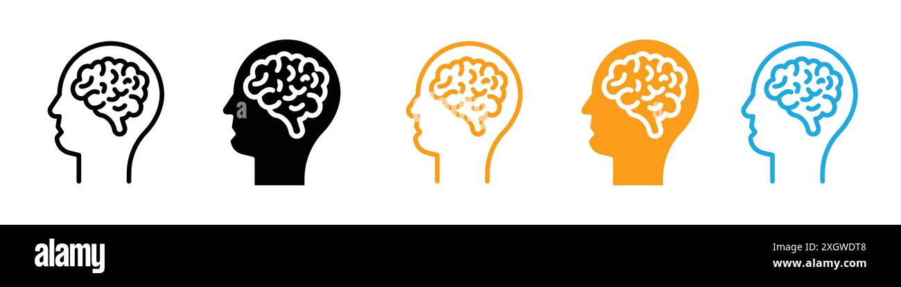 Human head with the brain icon logo sign vector outline in black and ...