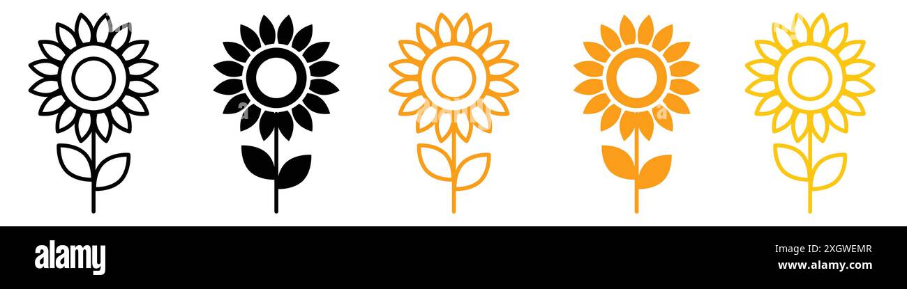 Sunflower icon logo sign vector outline in black and white color Stock ...