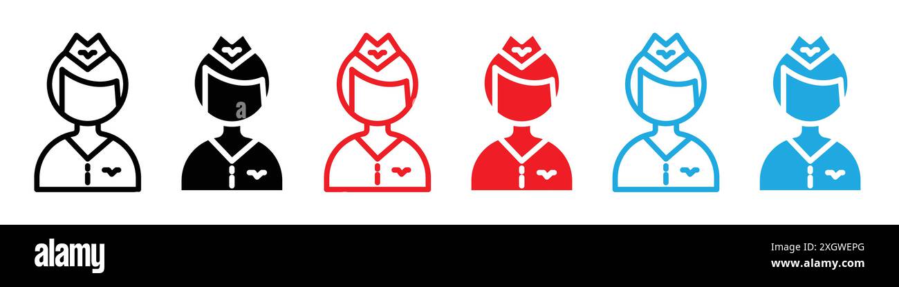 Stewardess icon logo sign vector outline in black and white color Stock Vector