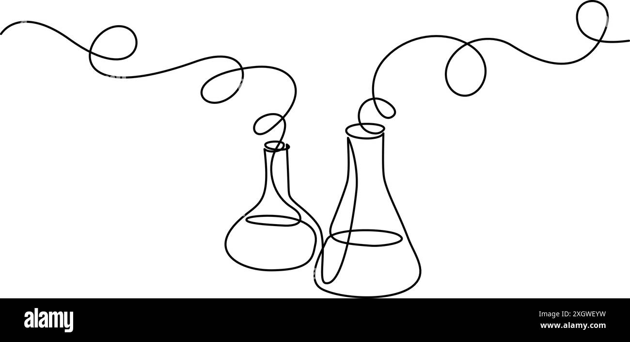 Chemistry retorts equipment with molecules concept. Stock Vector