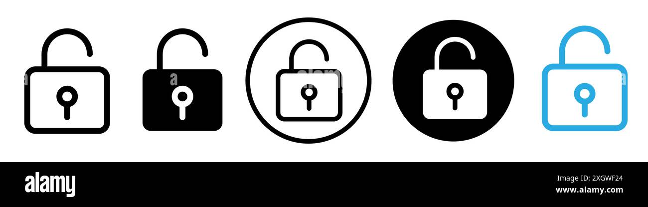 Unlock icon logo sign vector outline in black and white color Stock ...