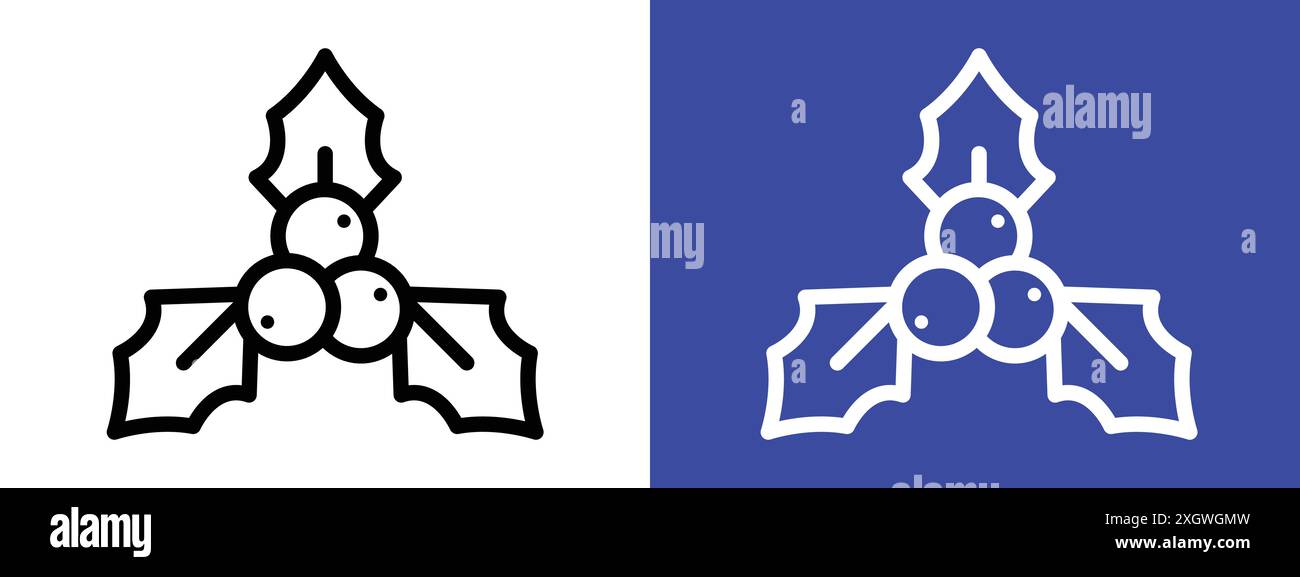 Christmas holly berry icon logo sign vector outline in black and white ...