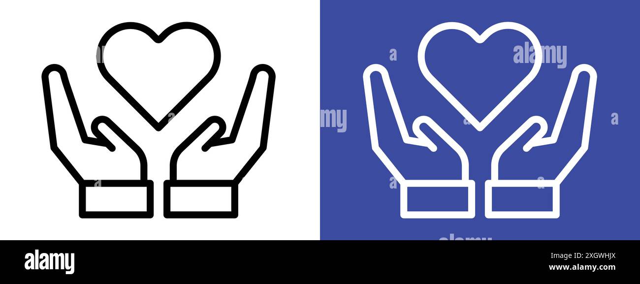 Heart and hands icon logo sign vector outline in black and white color ...