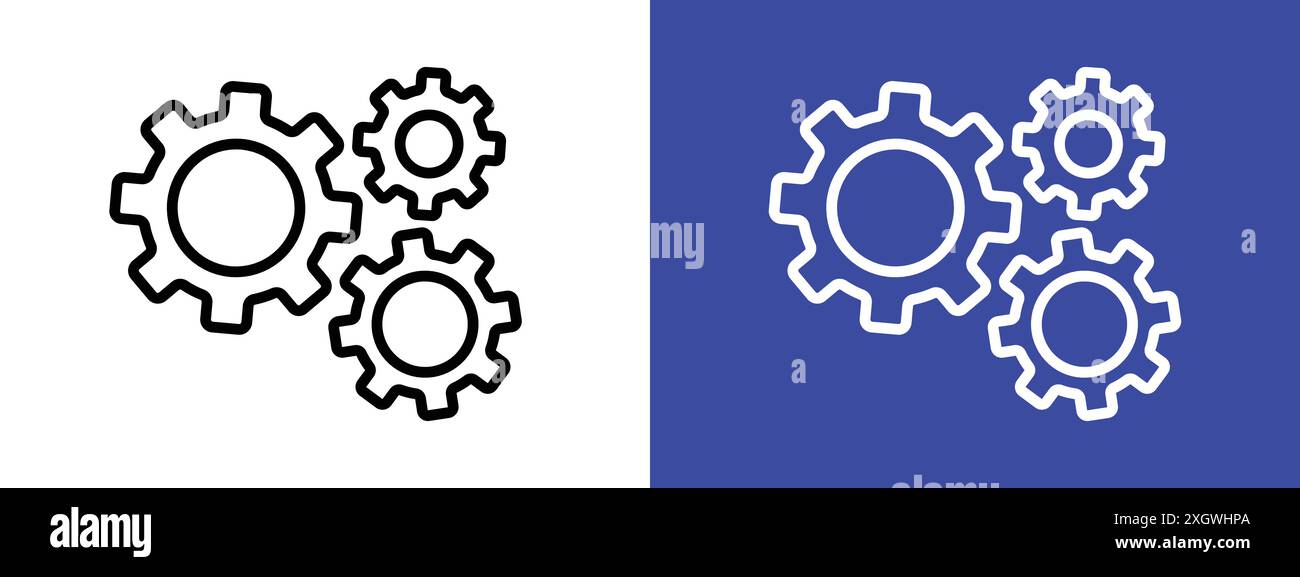 Gear icon logo sign vector outline in black and white color Stock Vector