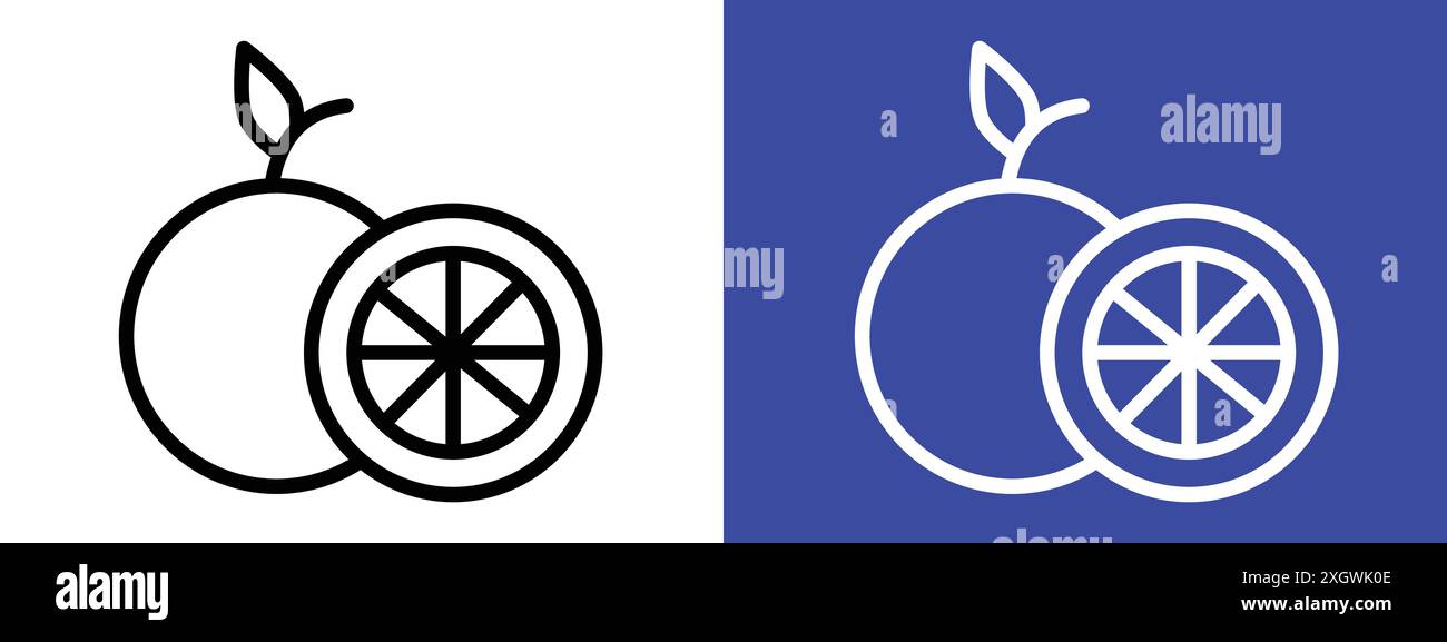 Orange fruit icon logo sign vector outline in black and white color ...