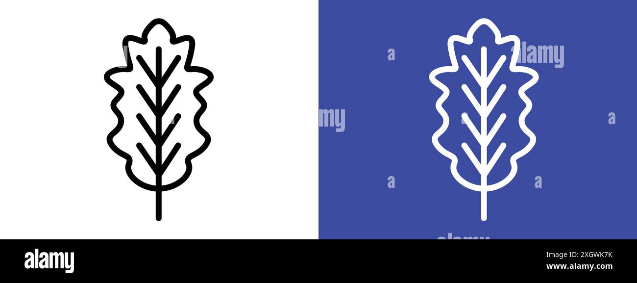 Oak leaf with veins icon logo sign vector outline in black and white ...