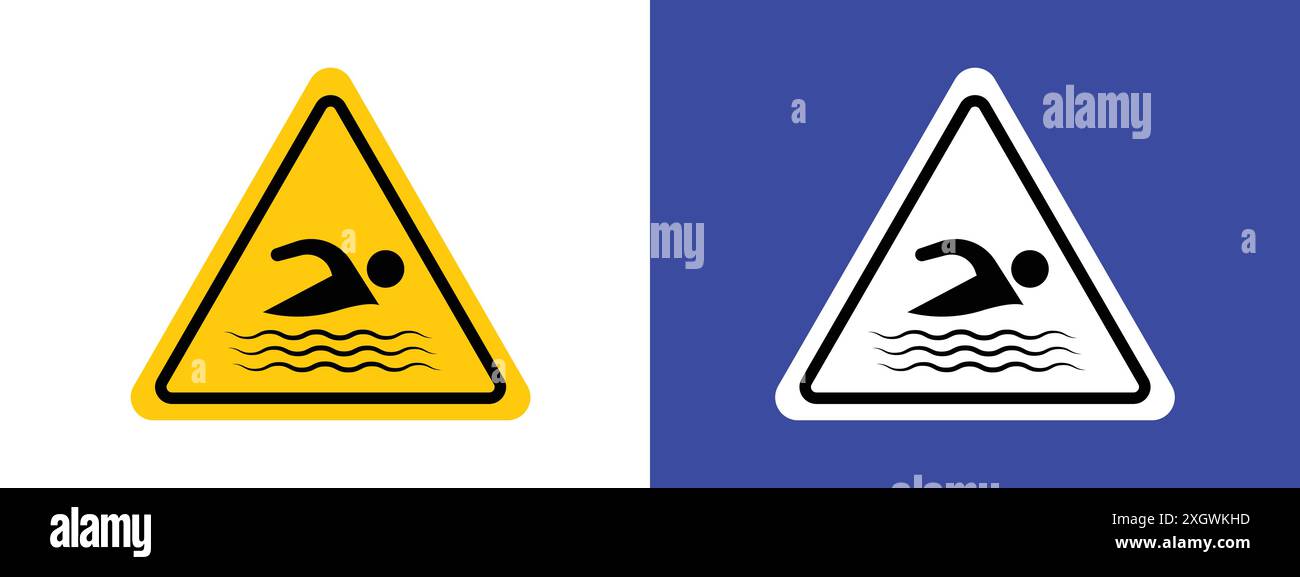 Risk of drowning warning sign logo sign vector outline in black and white color Stock Vector