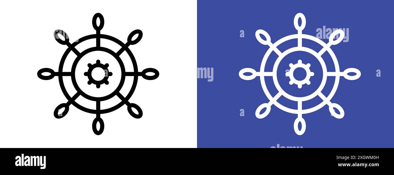 Ship wheel icon logo sign vector outline in black and white color Stock ...