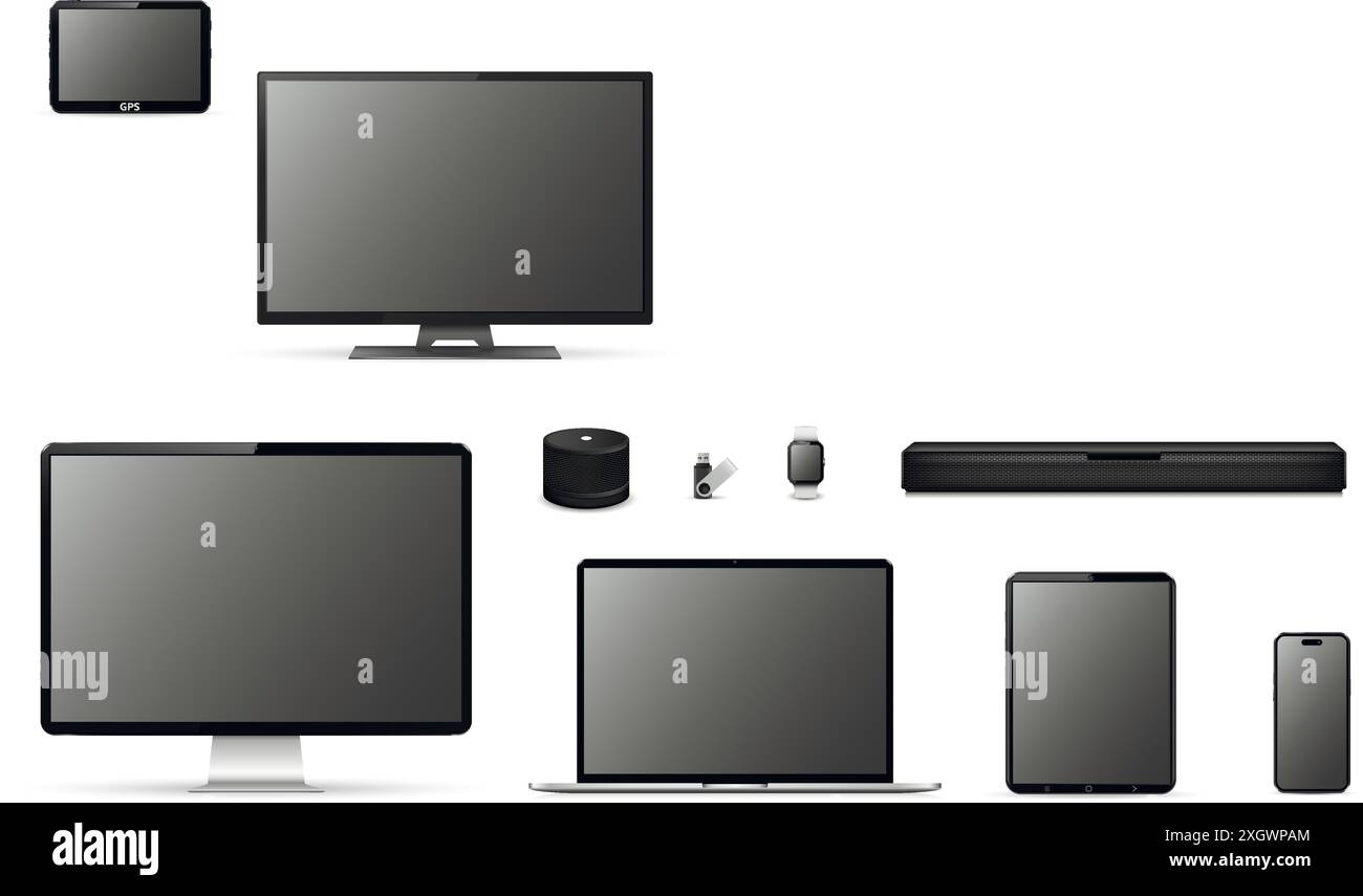 Modern realistic isolated tv screen, computer, laptop, tablet, phone ...