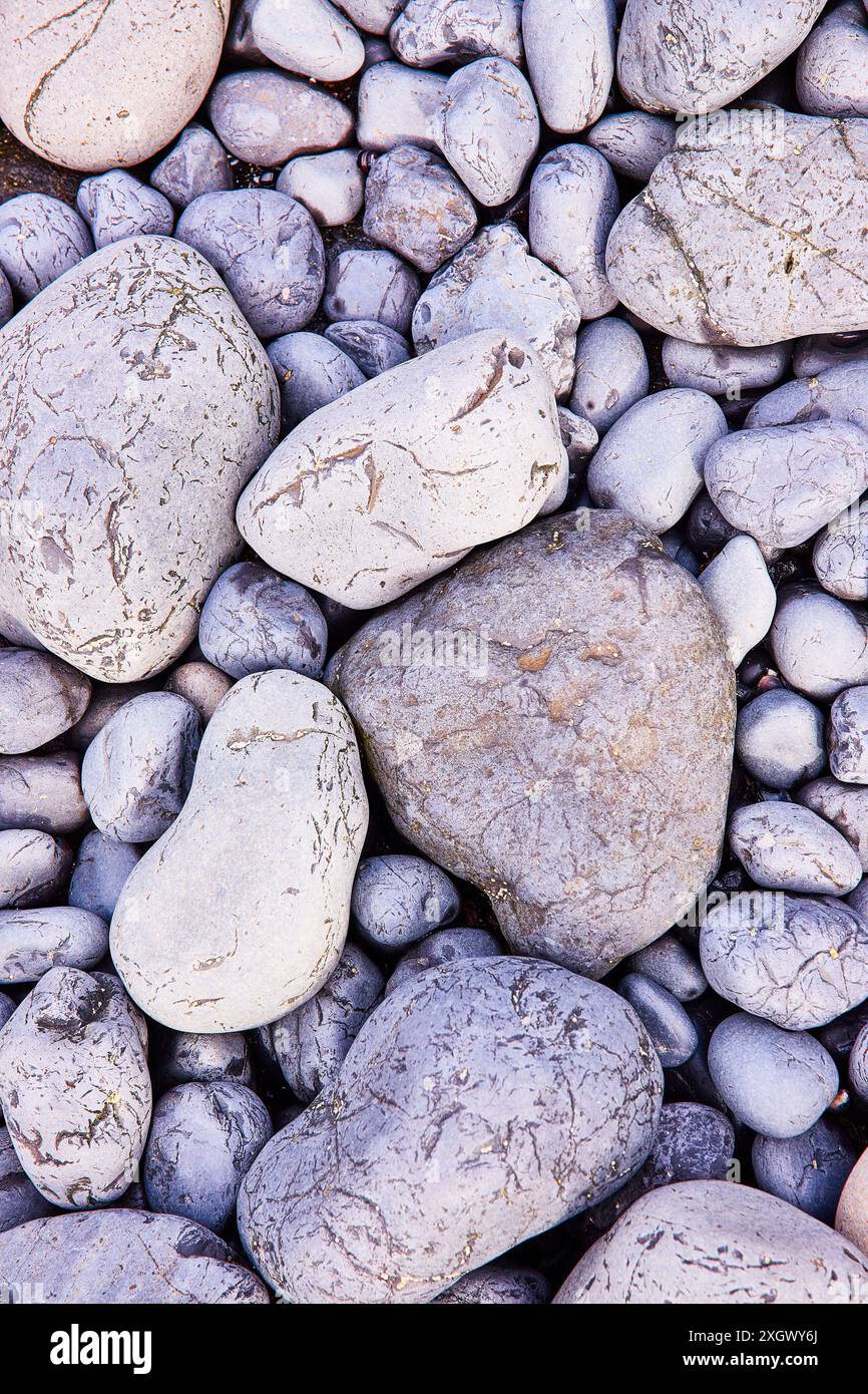 Smooth Gray Stones Texture Close-Up Stock Photo