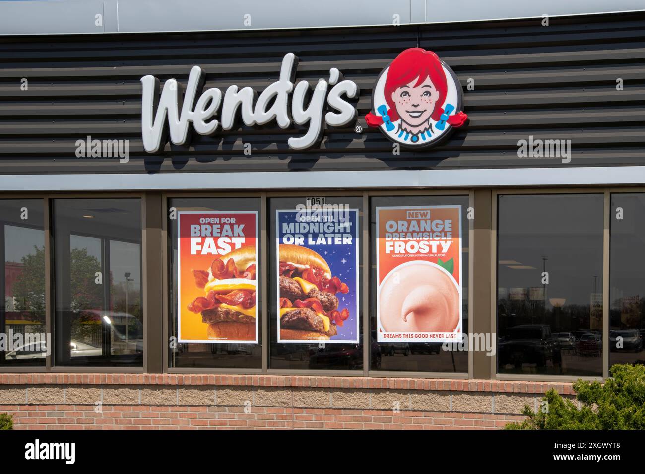 Shoreview, Minnesota. New menu items displayed on the window at Wendy's ...