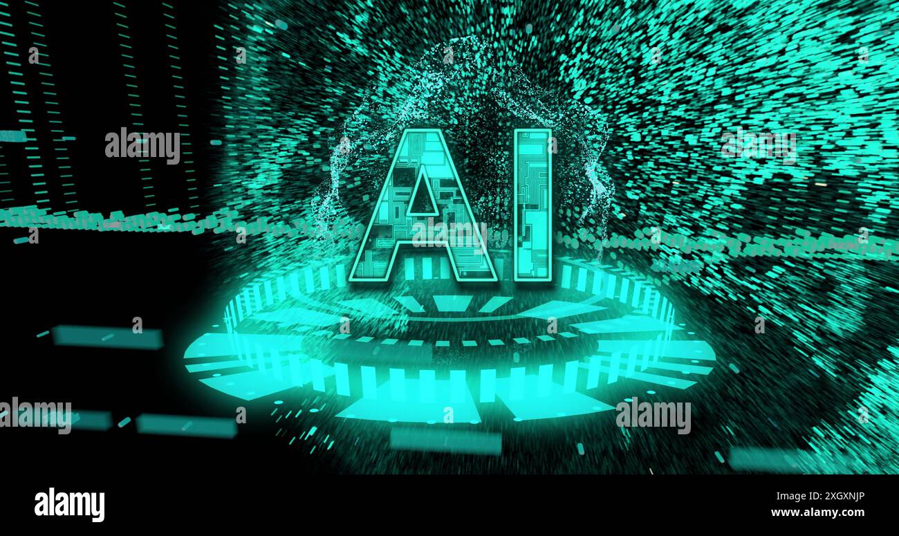 Image of ai text, connections and data processing over dark background Stock Photo