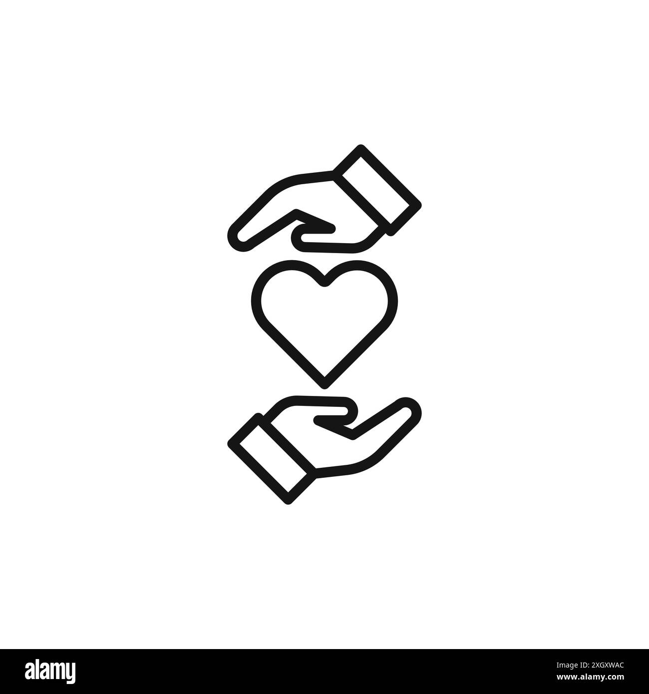 Hand holding heart icon logo sign vector outline in black and white ...