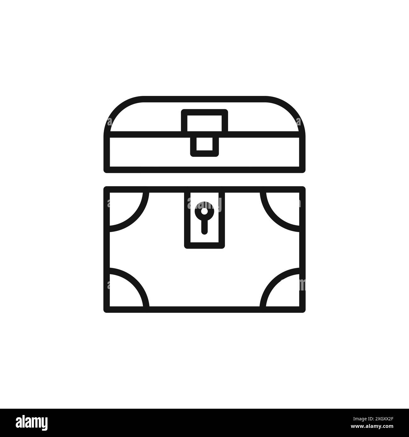 Treasure chest icon logo sign vector outline in black and white color Stock Vector