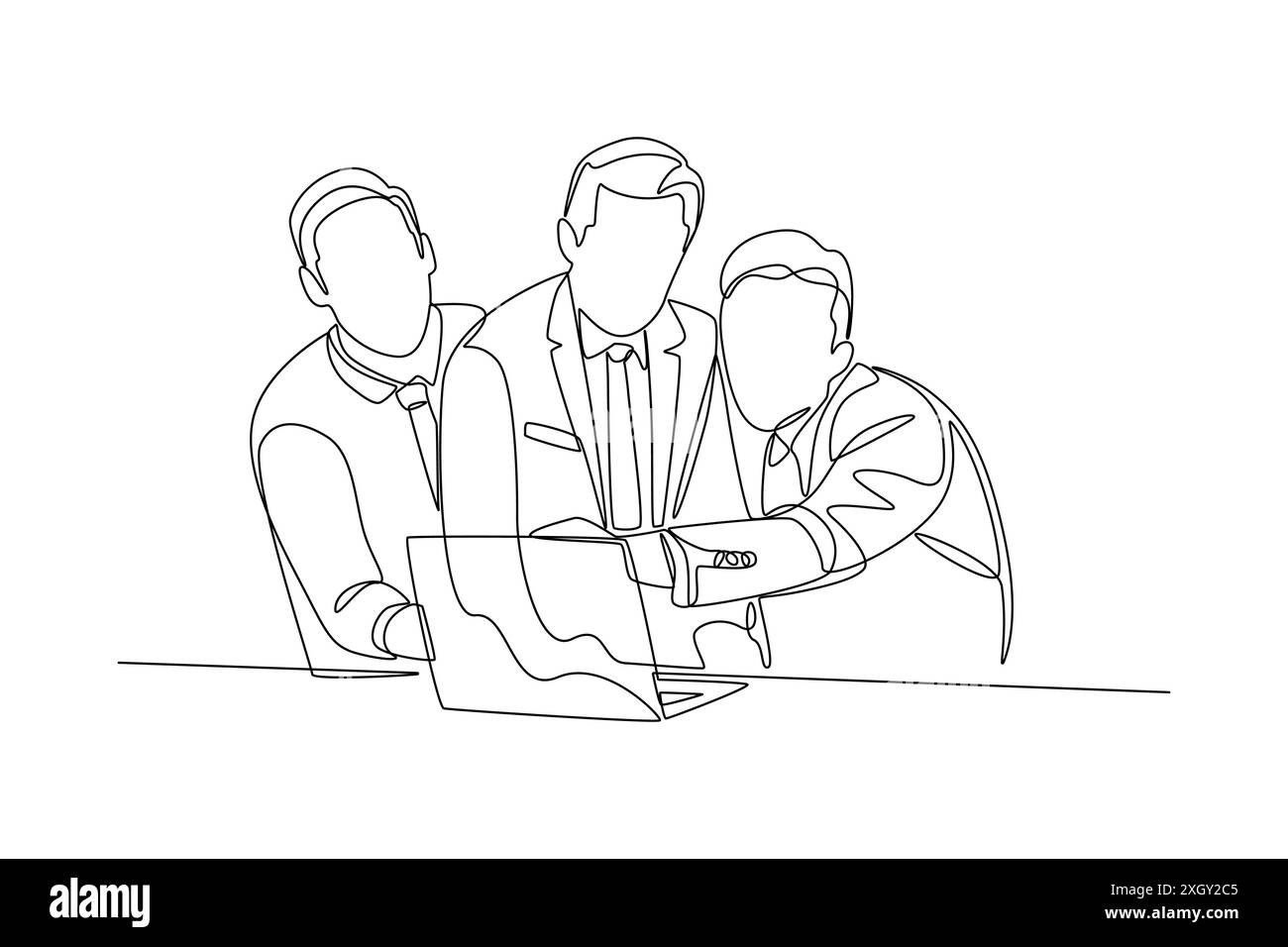 Continuous line drawing of business team working together, discussing business. Meeting of colleagues. Coworking, teamwork concept Stock Vector