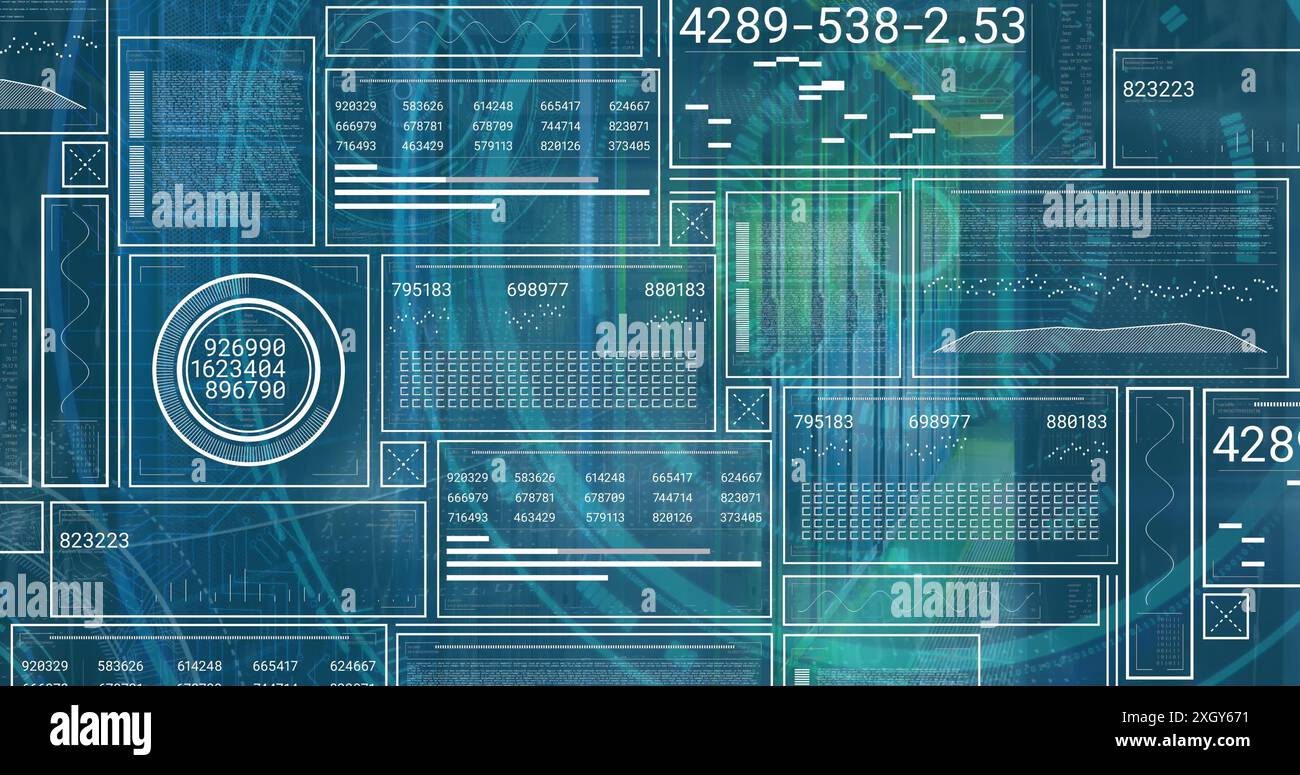 Composition of binary coding medical icons and data processing on screen on black background. Digital interface and technology concept. Stock Photo