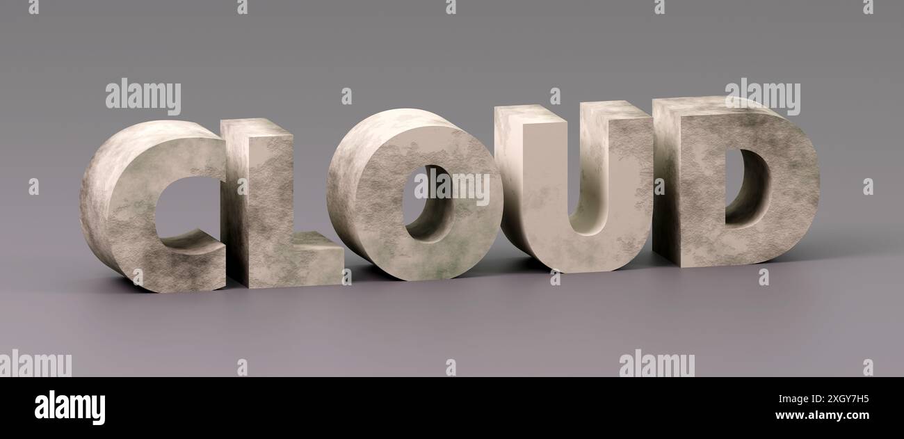 3d render sign cloud made by concrete and light background. Simple ...